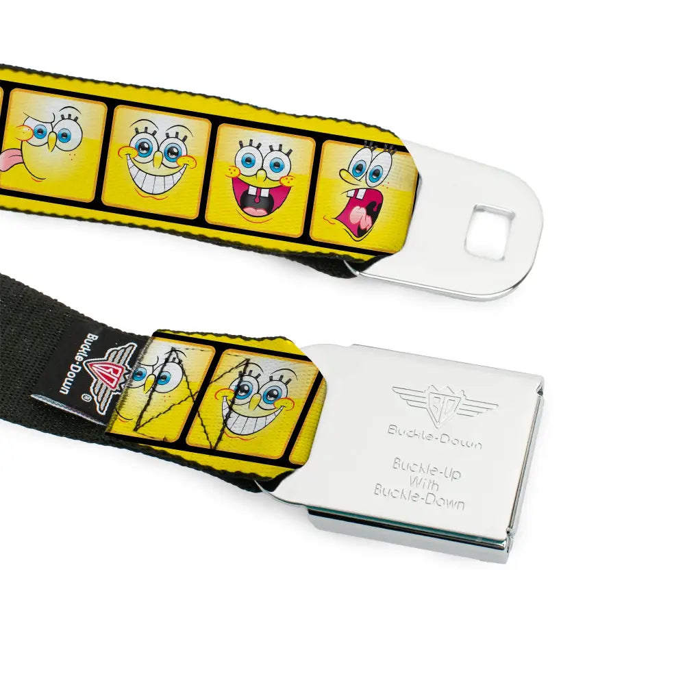 SpongeBob Open Mouth Smile Full Color Seatbelt Belt - SpongeBob 10-Expressions Filmstrip Yellows/Black/White Webbing