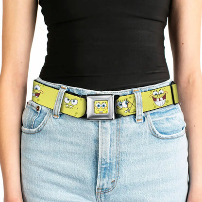 SpongeBob Face CLOSE-UP Full Color Seatbelt Belt - SpongeBob Expressions Yellow Webbing Seatbelt Belts