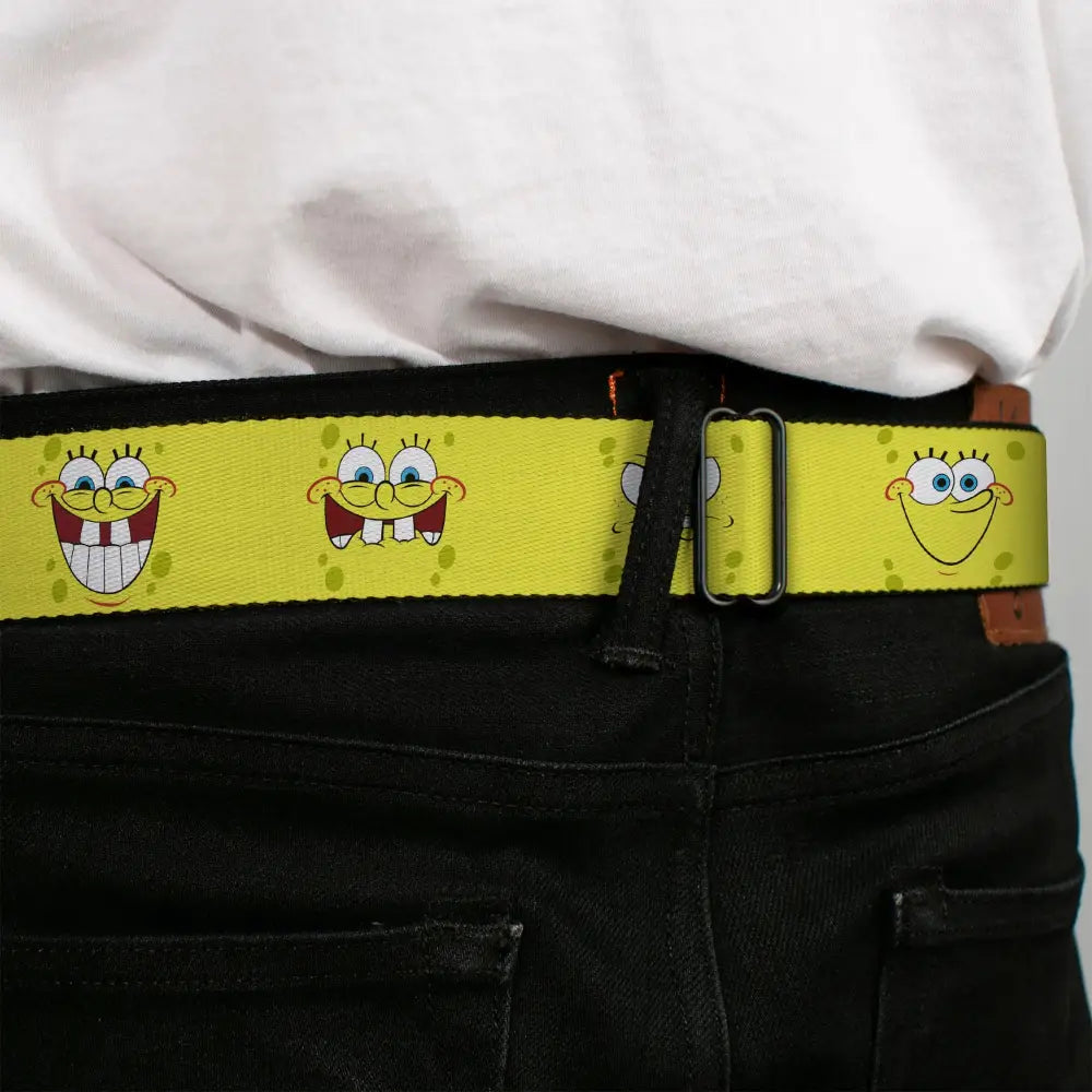 SpongeBob Face CLOSE-UP Full Color Seatbelt Belt - SpongeBob Expressions Yellow Webbing Seatbelt Belts