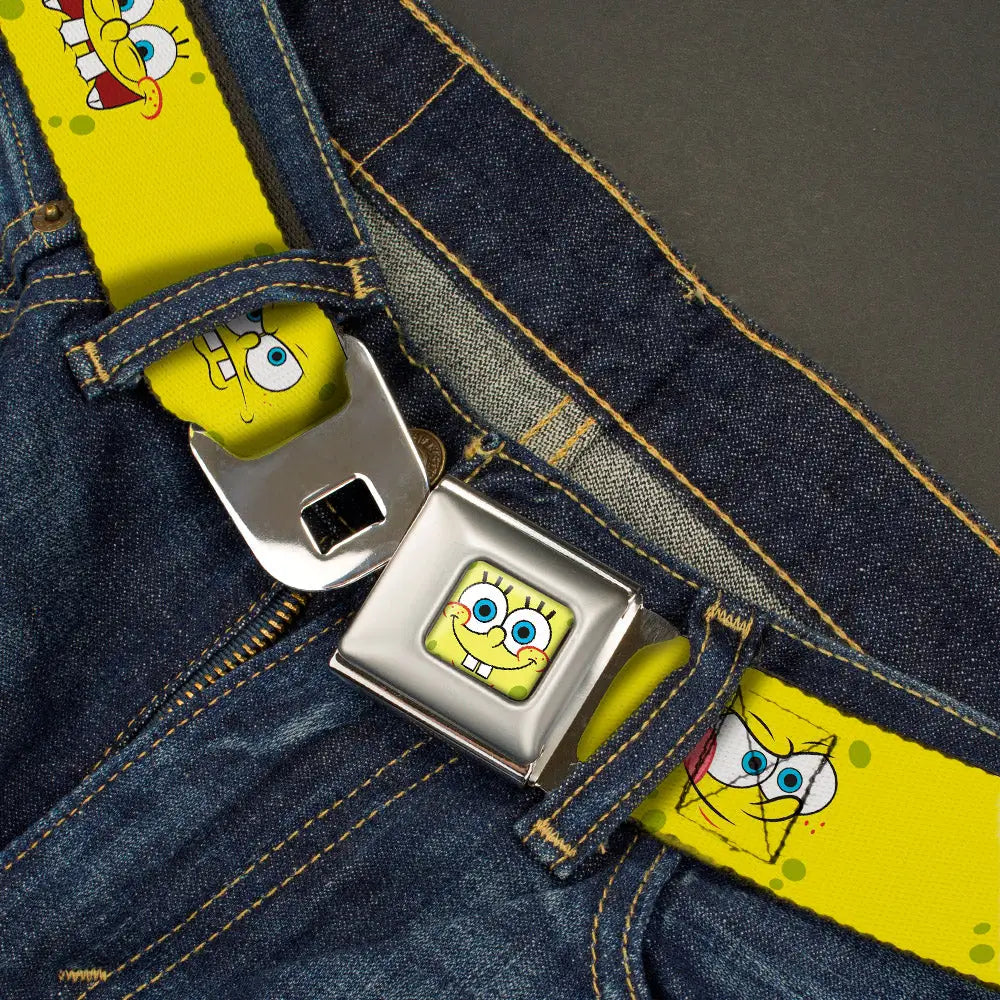SpongeBob Face CLOSE-UP Full Color Seatbelt Belt - SpongeBob Expressions Yellow Webbing Seatbelt Belts