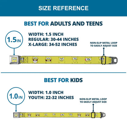 SpongeBob Face CLOSE-UP Full Color Seatbelt Belt - SpongeBob Expressions Yellow Webbing Seatbelt Belts