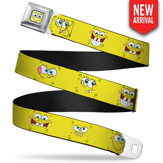 SpongeBob Face CLOSE-UP Full Color Seatbelt Belt - SpongeBob Expressions Yellow Webbing Seatbelt Belts