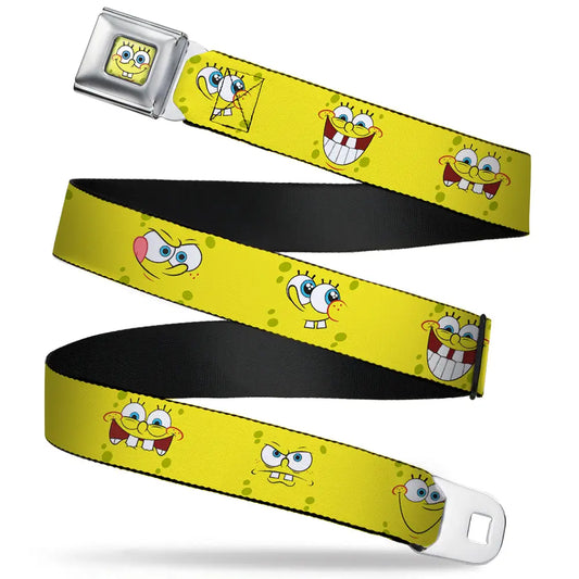 SpongeBob Face CLOSE-UP Full Color Seatbelt Belt - SpongeBob Expressions Yellow Webbing Seatbelt Belts