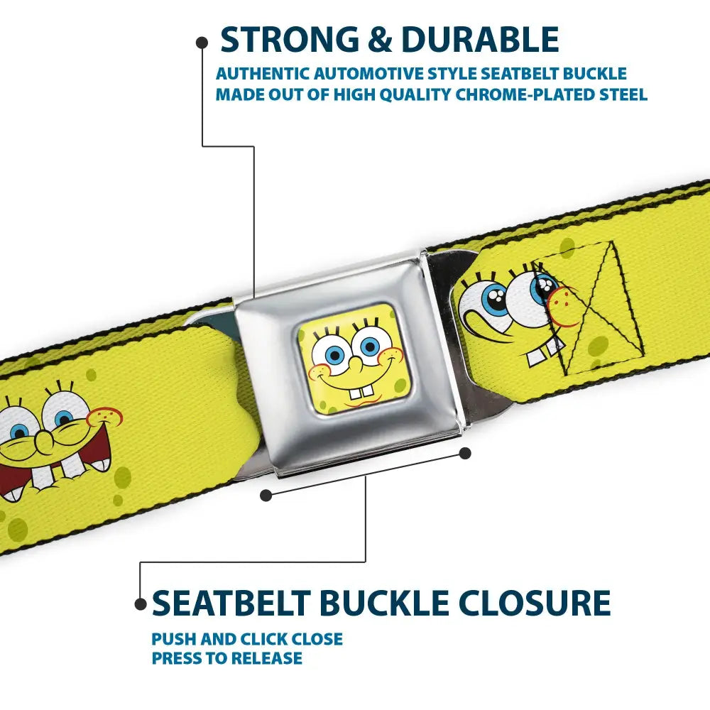 SpongeBob Face CLOSE-UP Full Color Seatbelt Belt - SpongeBob Expressions Yellow Webbing Seatbelt Belts