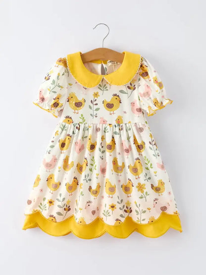 Spring Chick Scallop Short-Sleeve Girl Dress Dress