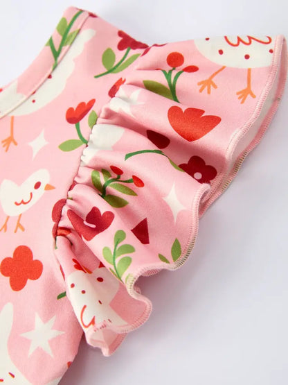 Spring Chicken Floral Farm Print Girls Dress - Dress
