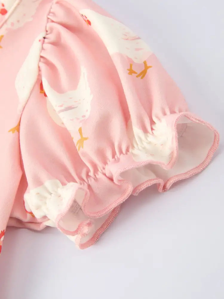 Farm Spring Chicken Print Girls Ruffle Dress Dress