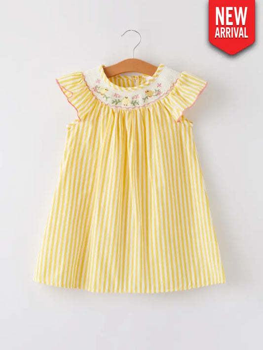 Spring/Summer Chick Floral Embroidery Smocking Girls Dress - Dress