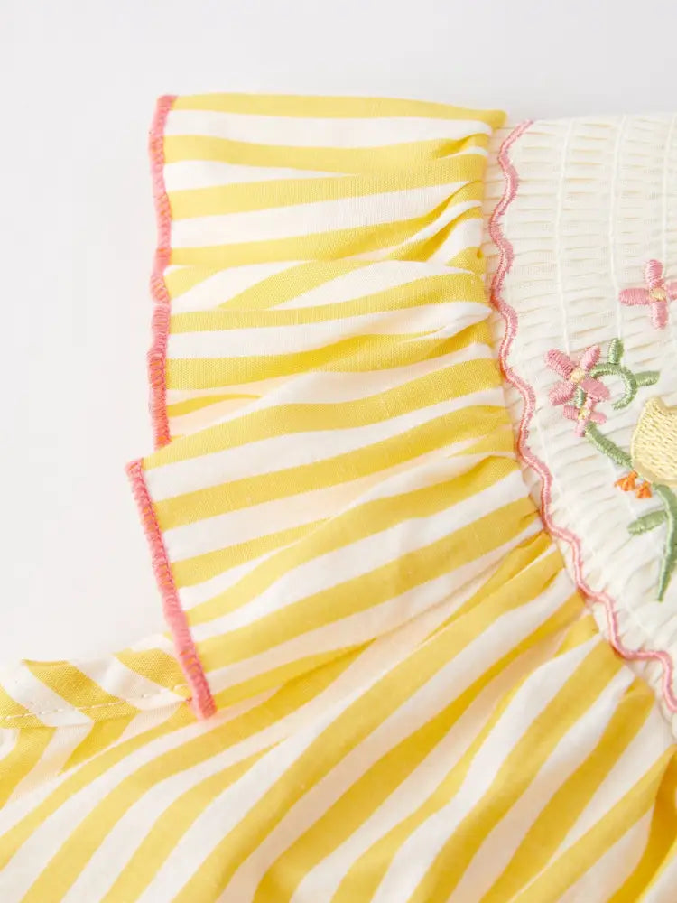 Spring/Summer Chick Floral Embroidery Smocking Girls Dress - Dress