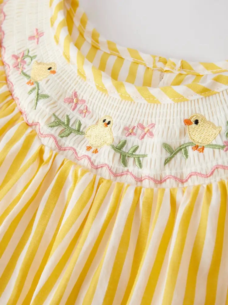 Spring/Summer Chick Floral Embroidery Smocking Girls Dress - Dress
