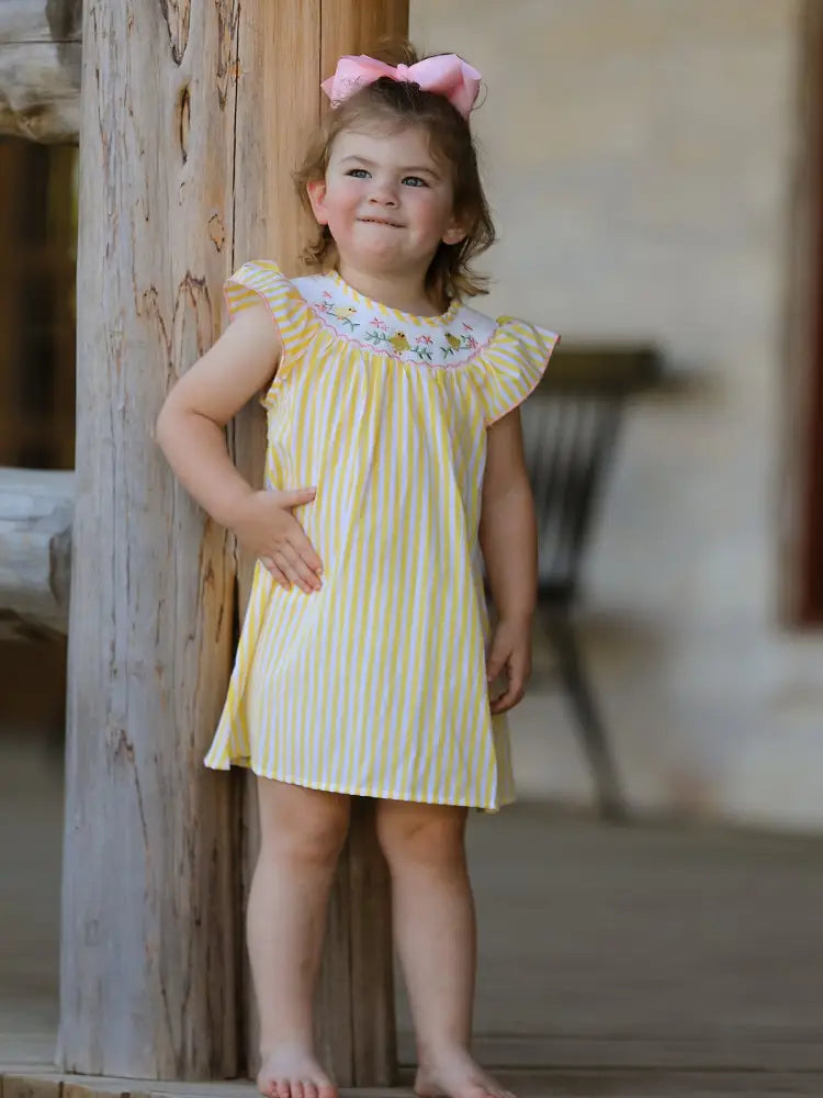Spring/Summer Chick Floral Embroidery Smocking Girls Dress - Dress