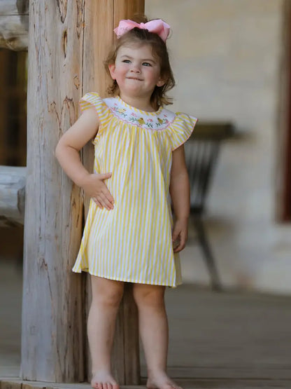Spring/Summer Chick Floral Embroidery Smocking Girls Dress - Dress