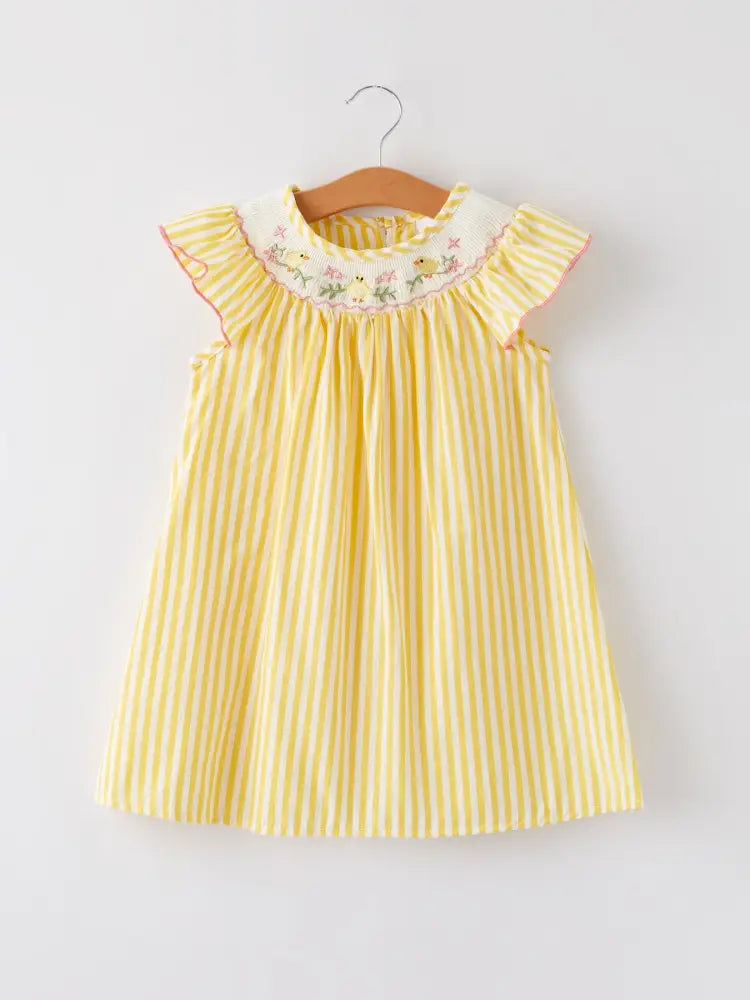 Spring/Summer Chick Floral Embroidery Smocking Girls Dress - Dress