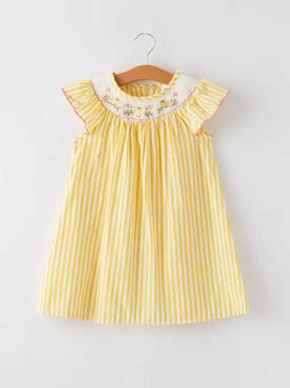 Spring/Summer Chick Floral Embroidery Smocking Girls Dress - Dress