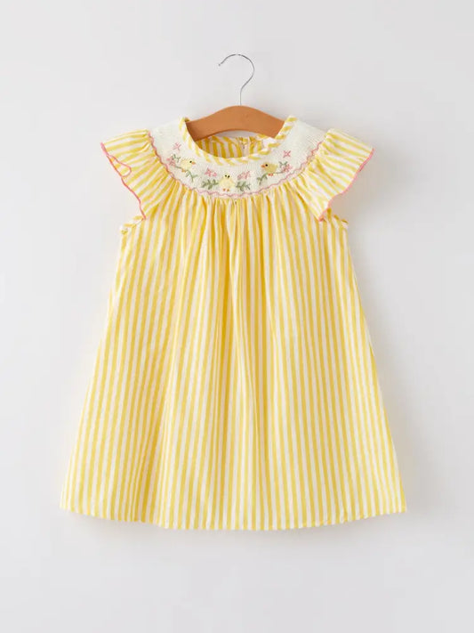 Spring/Summer Chick Floral Embroidery Smocking Girls Dress - Dress