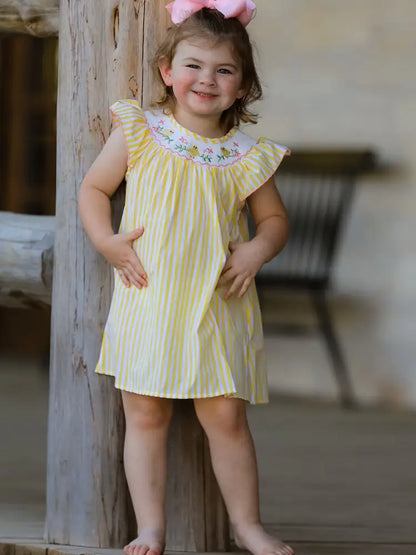 Spring/Summer Chick Floral Embroidery Smocking Girls Dress - Dress