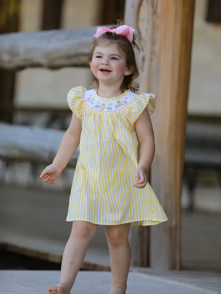 Spring/Summer Chick Floral Embroidery Smocking Girls Dress - Dress