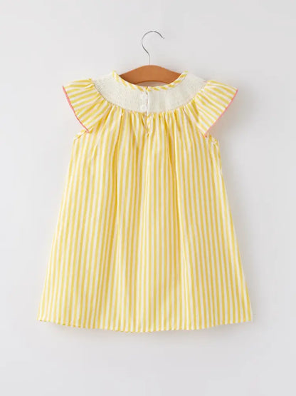 Spring/Summer Chick Floral Embroidery Smocking Girls Dress - Dress