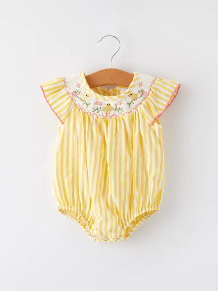 Spring/Summer Chick Floral Embroidery Smocking Girls Romper - Romper