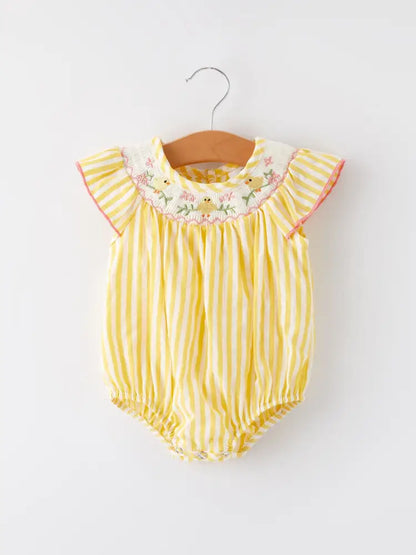 Spring/Summer Chick Floral Embroidery Smocking Girls Romper - Romper