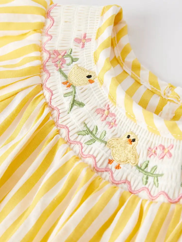 Spring/Summer Chick Floral Embroidery Smocking Girls Romper - Romper