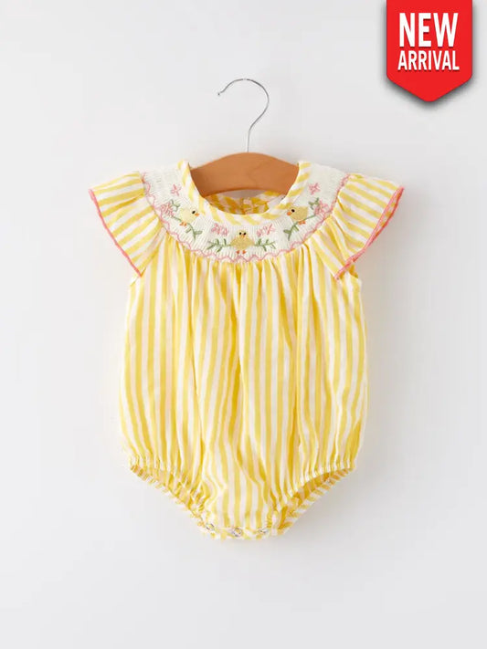 Spring/Summer Chick Floral Embroidery Smocking Girls Romper - Romper