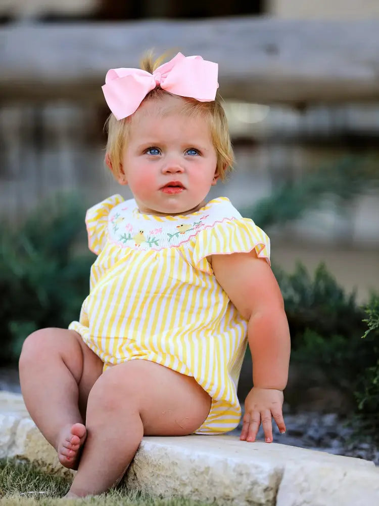 Spring/Summer Chick Floral Embroidery Smocking Girls Romper - Romper