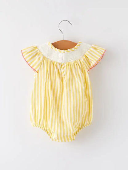 Spring/Summer Chick Floral Embroidery Smocking Girls Romper - Romper