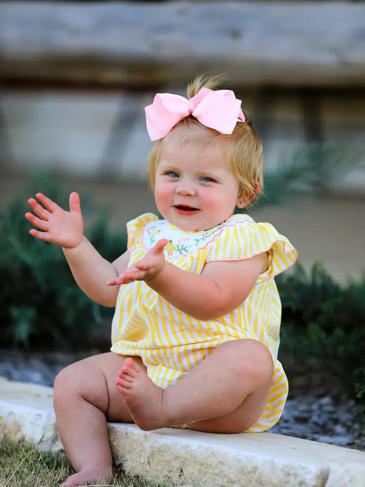 Spring/Summer Chick Floral Embroidery Smocking Girls Romper - Romper