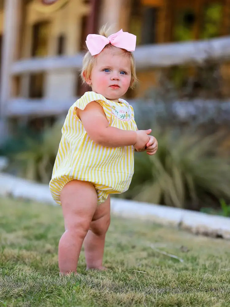Spring/Summer Chick Floral Embroidery Smocking Girls Romper - Romper