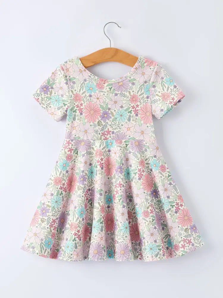 Spring Pastel Floral Girls Casual Dress Dress