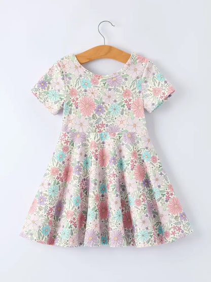 Spring Pastel Floral Girls Casual Dress Dress
