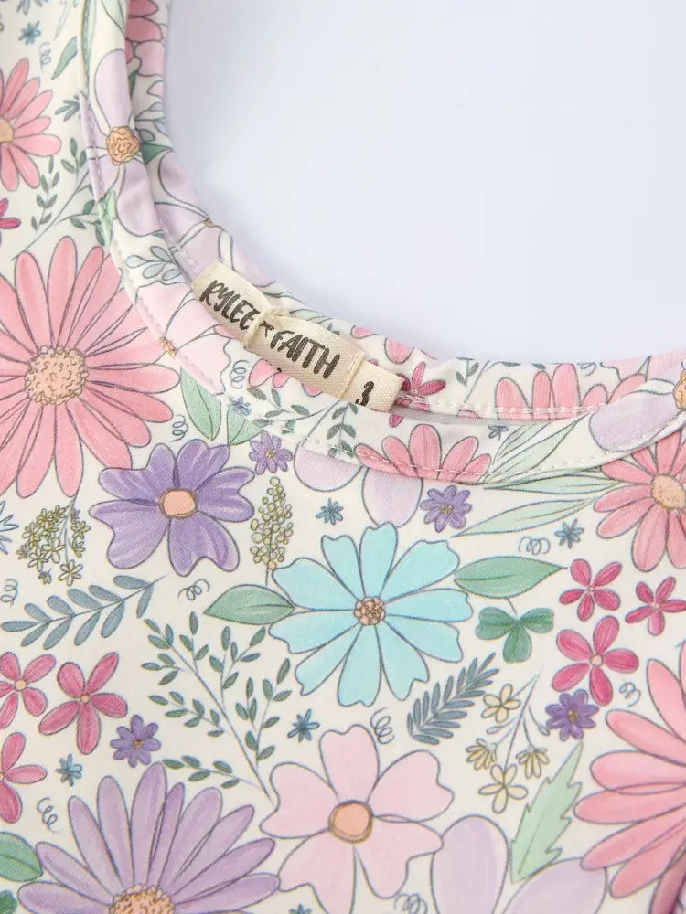 Spring Pastel Floral Girls Casual Dress Dress