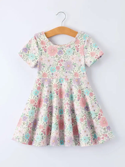 Spring Pastel Floral Girls Casual Dress Dress