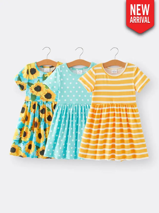 Sunflower Girls’ Milk Silk Dress 3-piece Set Dress