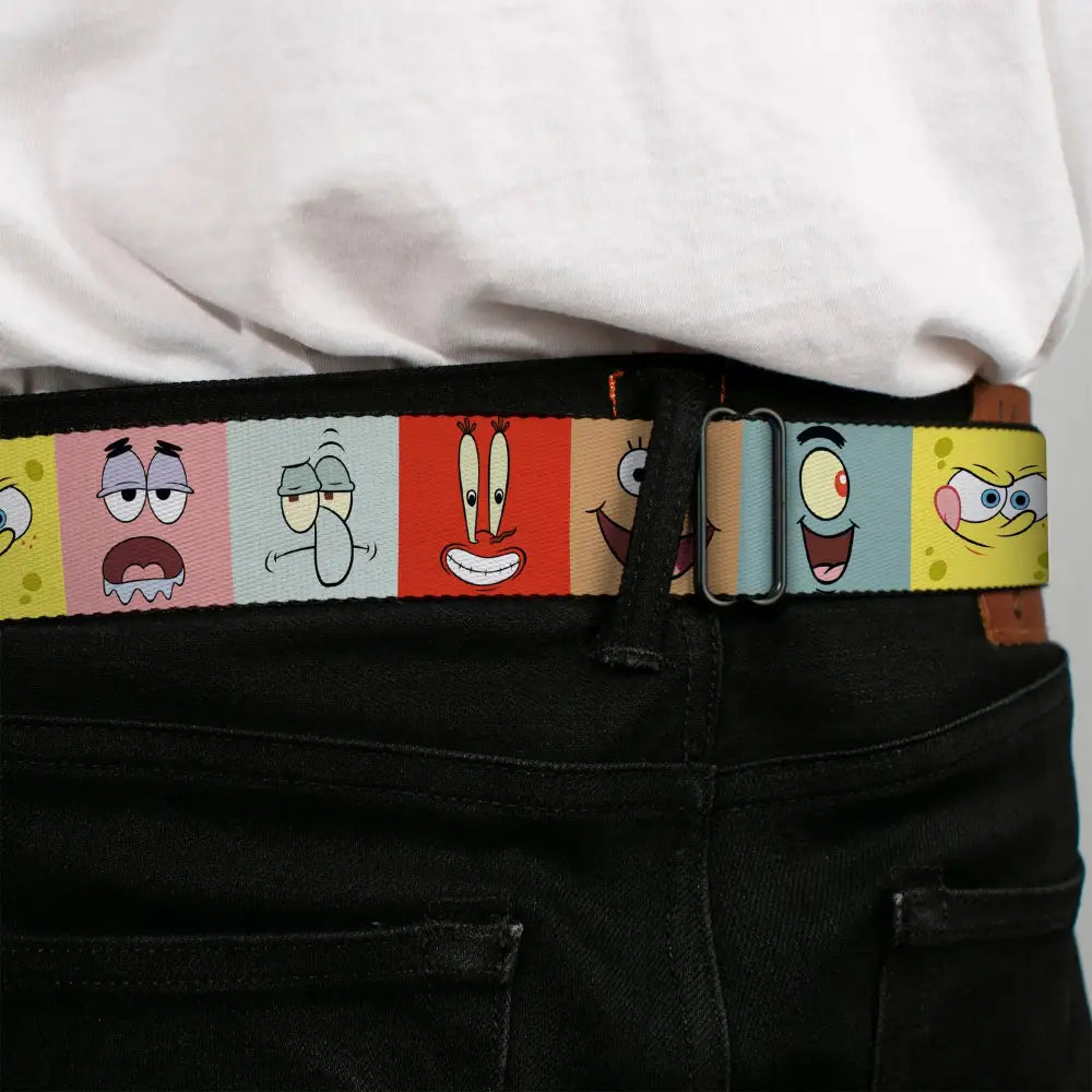 SpongeBob SquarePants Logo Full Color Blues Seatbelt Belt - SpongeBob SquarePants and Friends Expression Blocks Multi
