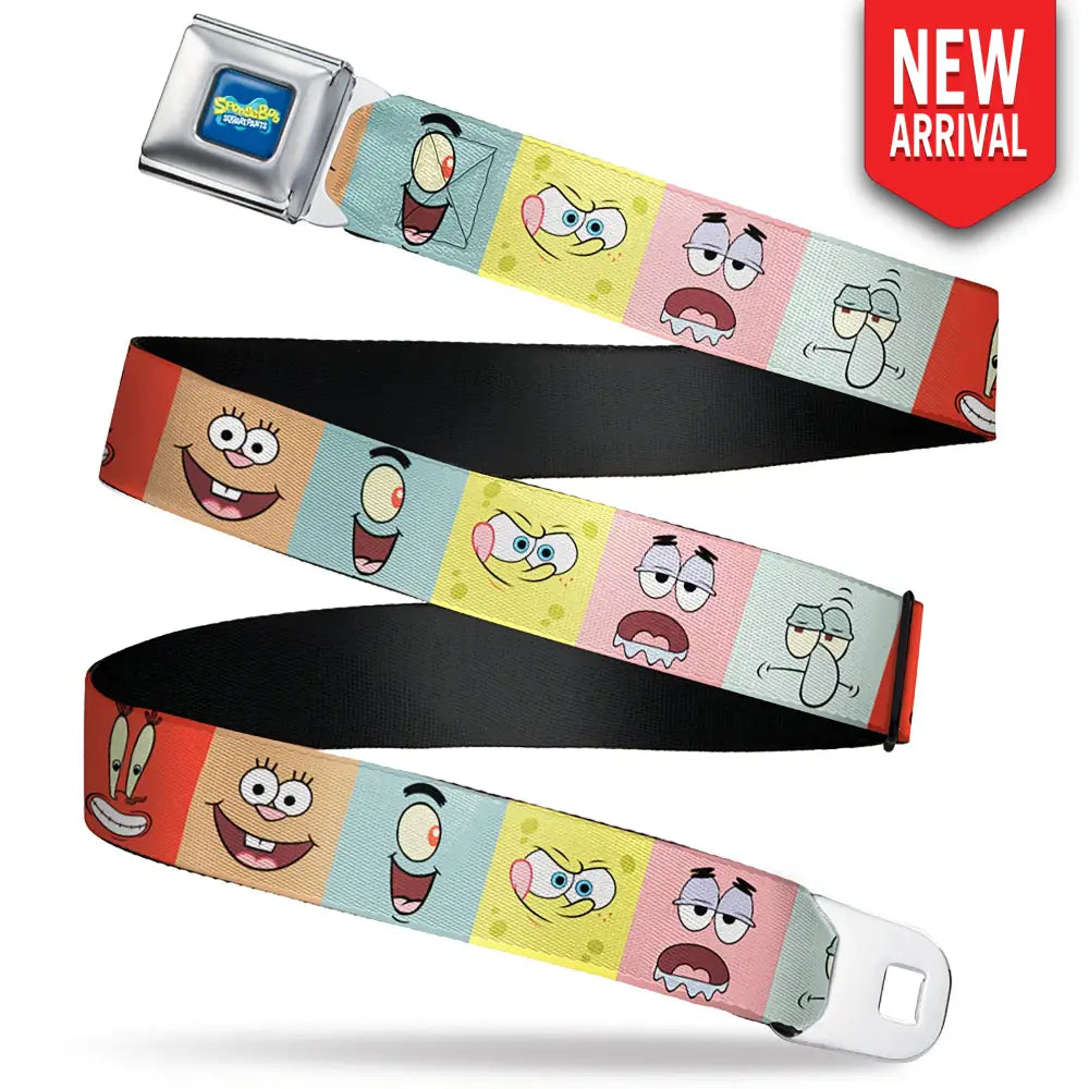 SpongeBob SquarePants Logo Full Color Blues Seatbelt Belt - SpongeBob SquarePants and Friends Expression Blocks Multi