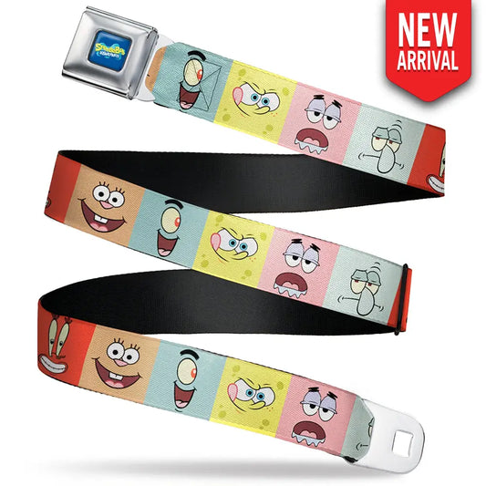 SpongeBob SquarePants Logo Full Color Blues Seatbelt Belt - SpongeBob SquarePants and Friends Expression Blocks Multi