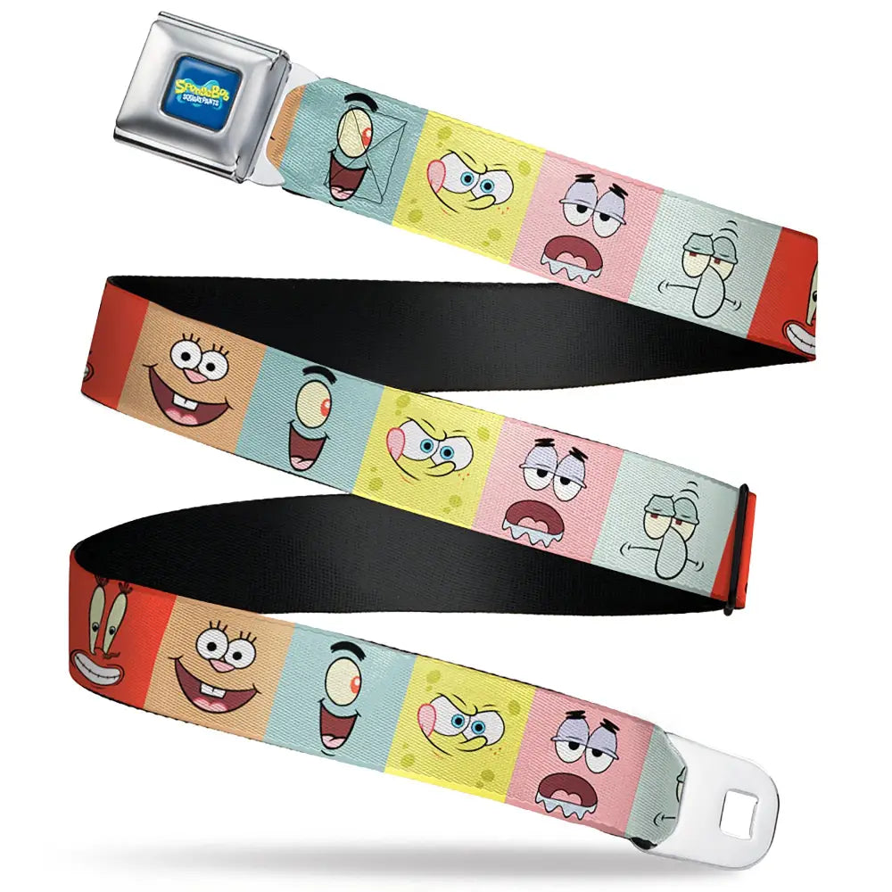 SpongeBob SquarePants Logo Full Color Blues Seatbelt Belt - SpongeBob SquarePants and Friends Expression Blocks Multi