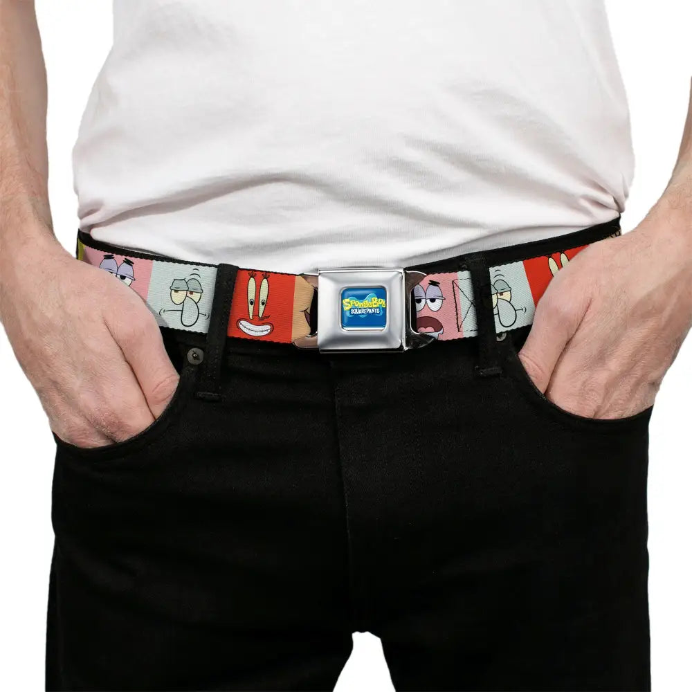 SpongeBob SquarePants Logo Full Color Blues Seatbelt Belt - SpongeBob SquarePants and Friends Expression Blocks Multi