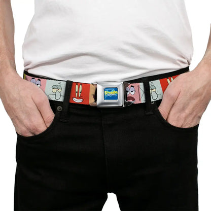 SpongeBob SquarePants Logo Full Color Blues Seatbelt Belt - SpongeBob SquarePants and Friends Expression Blocks Multi
