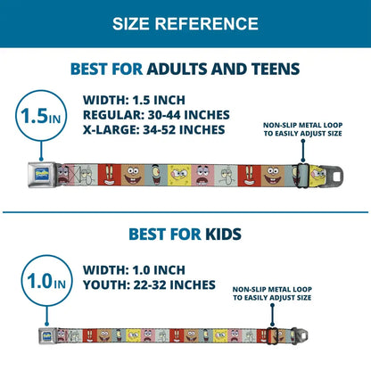 SpongeBob SquarePants Logo Full Color Blues Seatbelt Belt - SpongeBob SquarePants and Friends Expression Blocks Multi