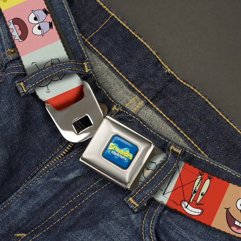 SpongeBob SquarePants Logo Full Color Blues Seatbelt Belt - SpongeBob SquarePants and Friends Expression Blocks Multi