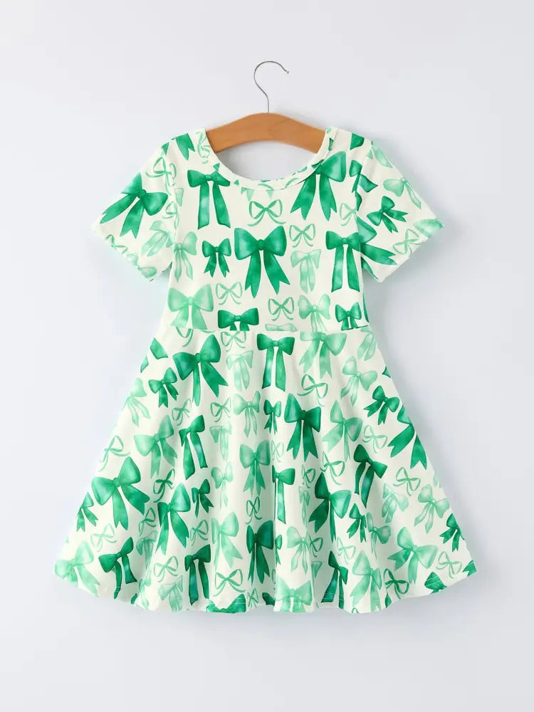 St. Patrick’s Day Bow Print Short Sleeves Girls Dress Dress