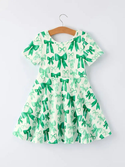 St. Patrick’s Day Bow Print Short Sleeves Girls Dress Dress
