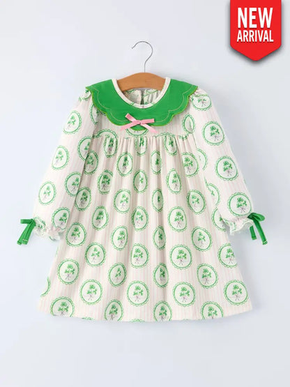 St. Patrick’s Day Shamrock Striped Long Sleeve Girl Dress Dress