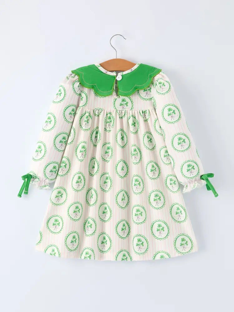 St. Patrick’s Day Shamrock Striped Long Sleeve Girl Dress Dress