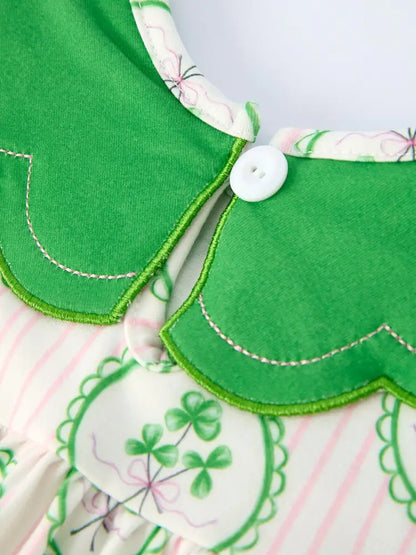 St. Patrick’s Day Shamrock Striped Long Sleeve Girl Dress Dress