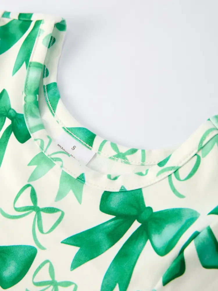 St. Patrick’s Day Bow Print Short Sleeves Girls Dress Dress
