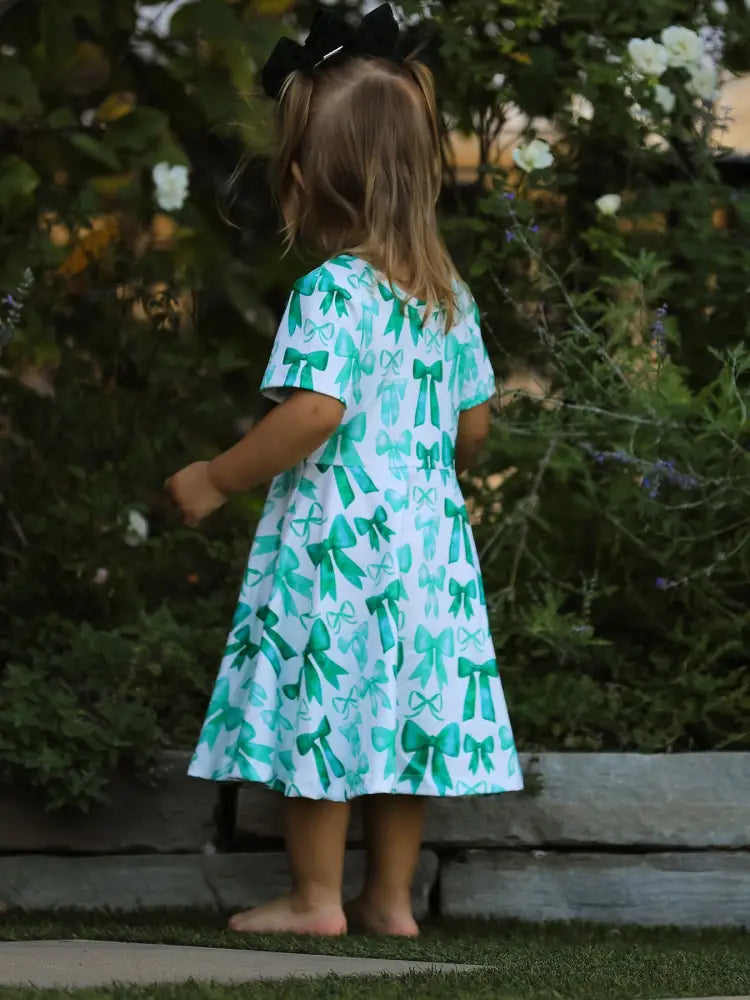 St. Patrick’s Day Bow Print Short Sleeves Girls Dress Dress